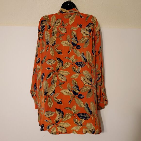Vintage Jones Studio 100% Silk Tunic Blouse Art To Wear Floral Orange Mod SZL/XL - Picture 2 of 10